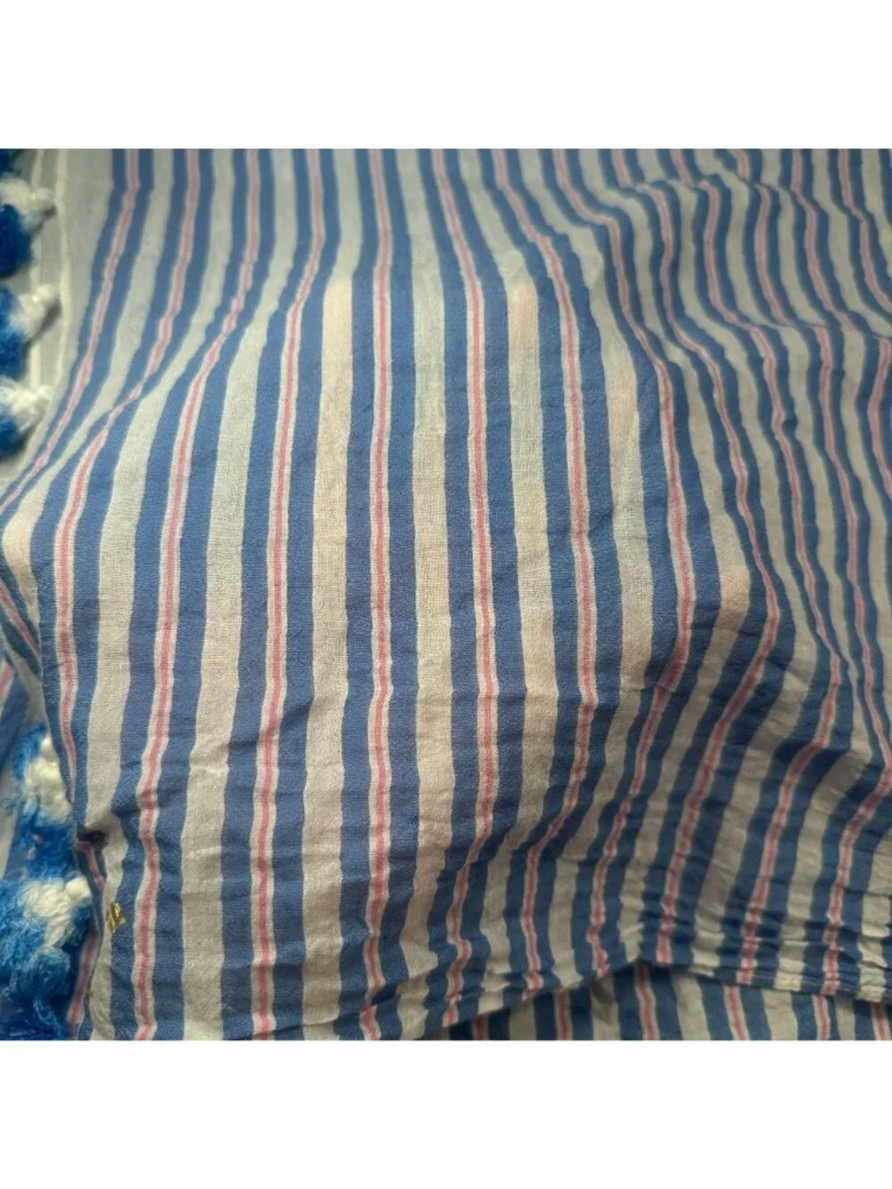 Kate Spade Candy Stripe Tassel Fringe Shawl Womens Wrap Scarf Cotton Sarong